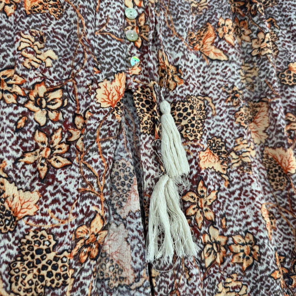 Rachel Zoe Skirt Womens XS High-Low Maxi Brown Leopard Floral Tassel EUC - Picture 2 of 5
